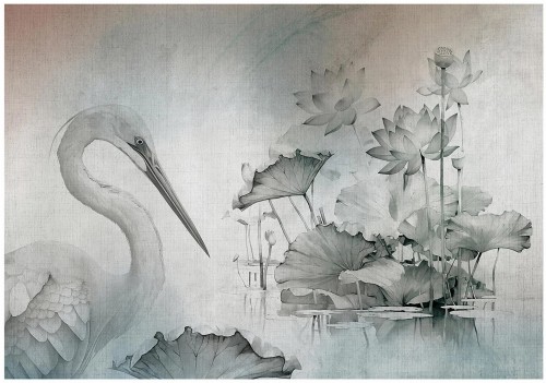 Fototapeta żuraw szary zielony dekoracja z roślinami