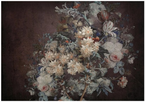 Fototapeta kwiaty białe ciemne elegancki styl vintage