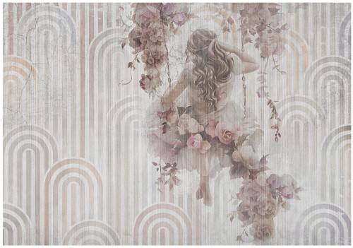 Fototapeta kwiaty dziewczyna różowe beżowe ozdobny motyw