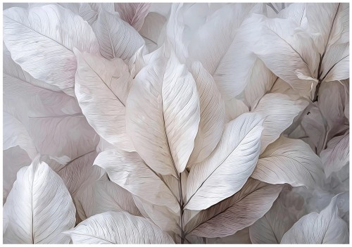 Fototapeta liście białe szare subtelny wzór roślinny