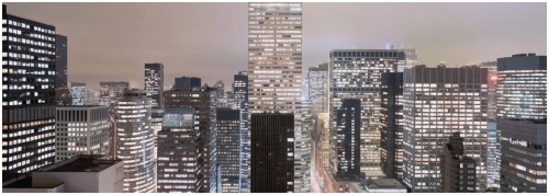 Fototapeta szaro beżowa panorama miasta wieżowce nocne światła budynków 368