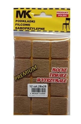 Podkładki filcowe samoprzylepne mocne twarde beżowe 28x28 12 sztuk