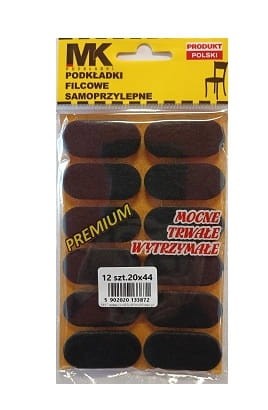Podkładki filcowe samoprzylepne mocne twarde czarne 20x44 12 sztuk