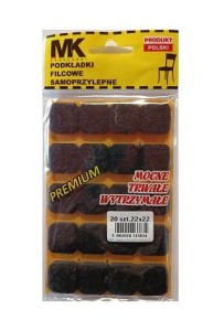 Podkładki filcowe samoprzylepne twarde czarne 22x22 20 sztuk
