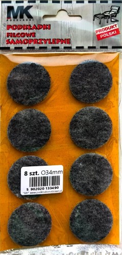 PODKŁADKI FILCOWE SAMOPRZYLEPNE 034MM 8 SZTUK SZARE