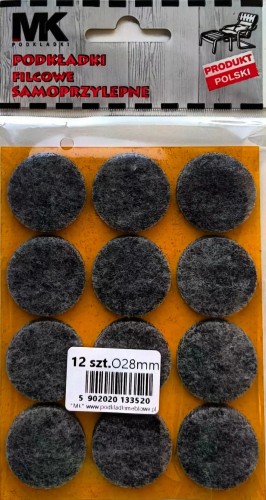 PODKŁADKI FILCOWE SAMOPRZYLEPNE POD KRZESŁA STÓŁ 28MM 12 SZTUK