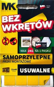 Samoprzylepne paski montażowe USUWALNE bez wkrętów 10sztuk 21x40 mm