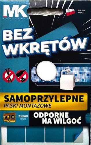 Samoprzylepne paski montażowe ODPORNE NA WILGOĆ 10 sztuk 21x40 mm