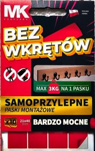 Samoprzylepne paski montażowe BARDZO MOCNE 10 sztuk 21x40 mm
