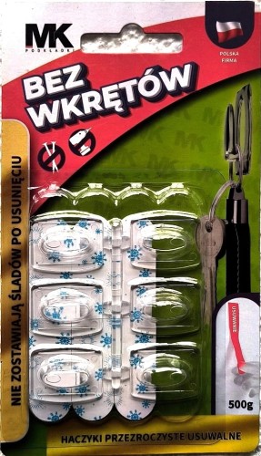 Haczyki do dekoracji samoprzylepne przezroczyste bez wkrętów MK 6szt. 500 g