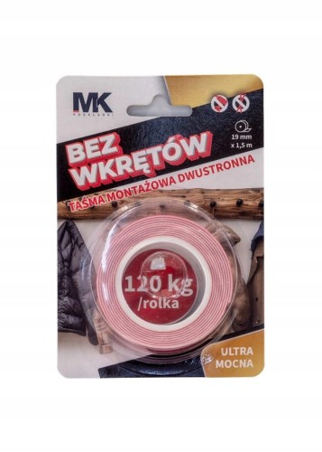 Taśma montażowa dwustronna ULTRA MOCNA bez wkrętów MK 19 mm x 1,5 m