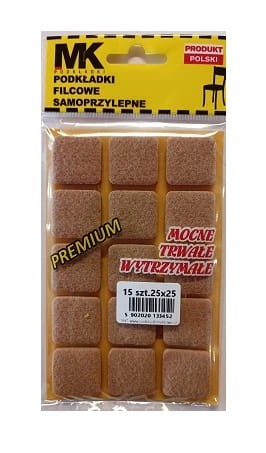 Podkładki filcowe samoprzylepne twarde 25x25mm brąz 15szt