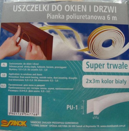 Uszczelka okienna biała Stomil 9 x 6 x 5 mm