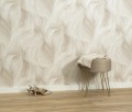 Tapeta winylowa na flizelinie liście efekt 3D piękne fale beż z brokatem