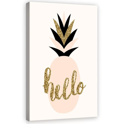 Obraz na płótnie obraz na ścianę złoty czarny ananas hello 40 x 60