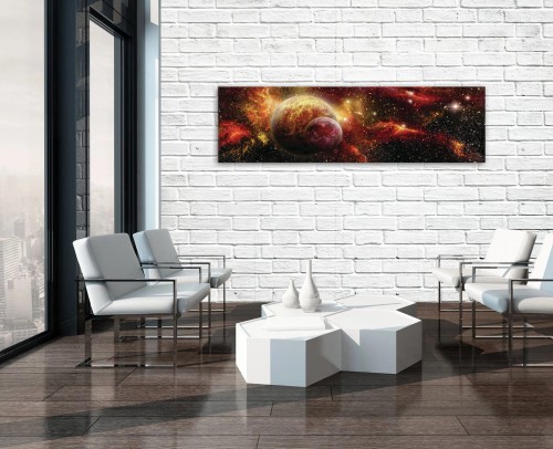 Obraz na płótnie obraz na ścianę czerwony złoty kosmos 145 x 45