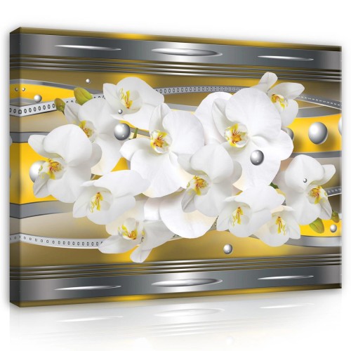Obraz na płótnie obraz na ścianę złoty biały orchidea 100 x 75