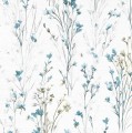 Tapeta na ścianę biała w niebieskie kwiaty łąka zmywalna na flizelinie