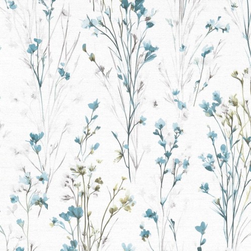 Tapeta na ścianę biała w niebieskie kwiaty łąka zmywalna na flizelinie