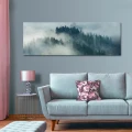 Obraz na płótnie obraz na ścianę zielony niebieski mgła las góry 145 x 45