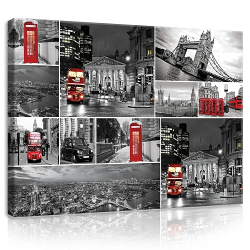 Obraz na płótnie obraz na ścianę czarny czerwony londyn kolaż autobus