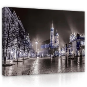 Obraz na płótnie obraz na ścianę czarny biały kraków rynek nocą