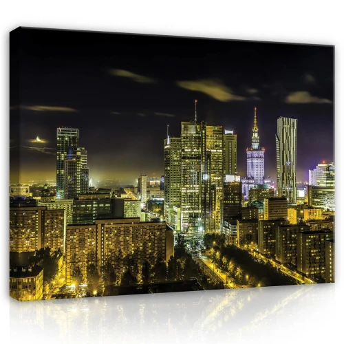 Obraz na płótnie obraz na ścianę czarny złoty warszawa panorama nocą
