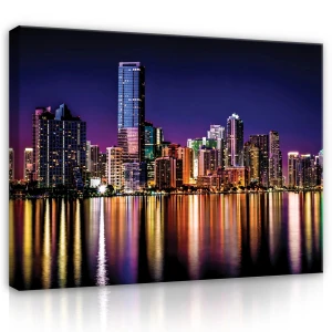 Obraz na płótnie obraz na ścianę fioletowy niebieski panorama miasta noc