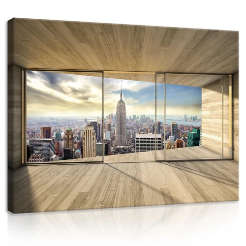 Obraz na płótnie obraz na ścianę beżowy niebieski panorama nowy jork