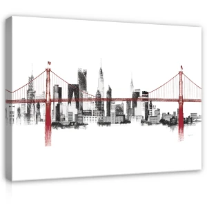 Obraz na płótnie obraz na ścianę biały czerwony most miasto szkic nowy