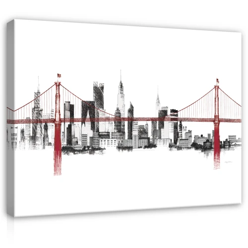 Obraz na płótnie obraz na ścianę biały czerwony most miasto szkic nowy