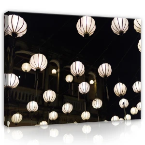 Obraz na płótnie obraz na ścianę czarny biały lampiony nocne światła