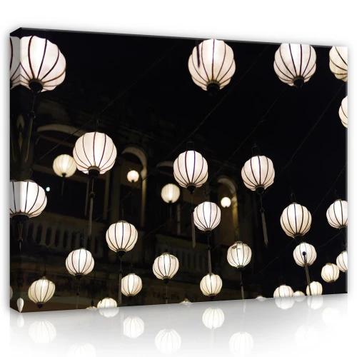 Obraz na płótnie obraz na ścianę czarny biały lampiony nocne światła