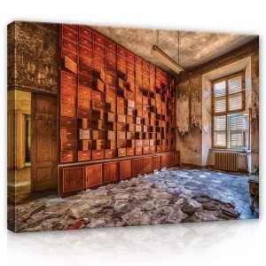 Obraz na płótnie obraz na ścianę brązowy czerwony szuflady 100 x 75