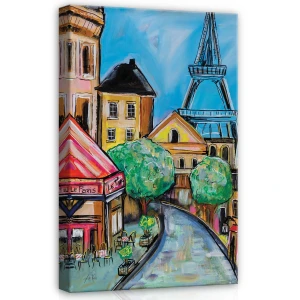 Obraz na płótnie obraz na ścianę niebieski czerwony paryż kawiarnia
