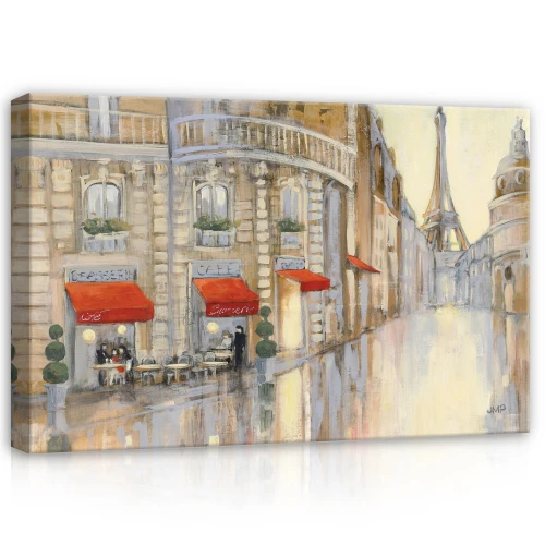 Obraz na płótnie obraz na ścianę beżowy czerwony paryż kawiarnia ulica