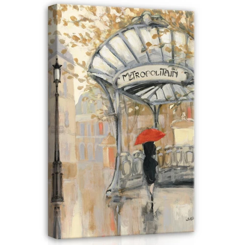 Obraz na płótnie obraz na ścianę beżowy czerwony paryż metro parasol