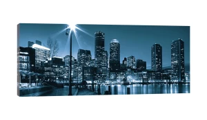 Obraz na płótnie obraz na ścianę panorama miasta niebieski czarny 145 x 45