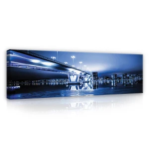 Obraz na płótnie obraz na ścianę most nocny niebieski biały 145 x 45