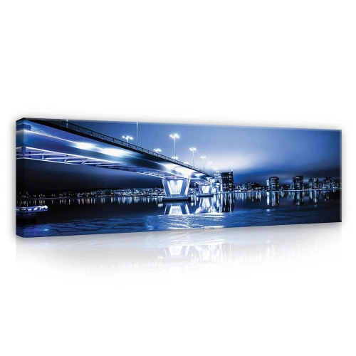 Obraz na płótnie obraz na ścianę most nocny niebieski biały 145 x 45