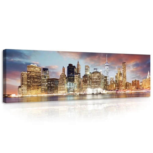 Obraz na płótnie obraz na ścianę nowy jork złoty niebieski 145 x 45