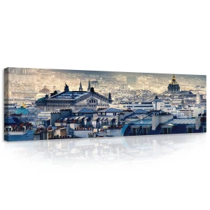 Obraz na płótnie obraz na ścianę paryż beżowy niebieski 145 x 45