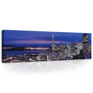 Obraz na płótnie obraz na ścianę miasto nocne niebieski biały 145 x 45