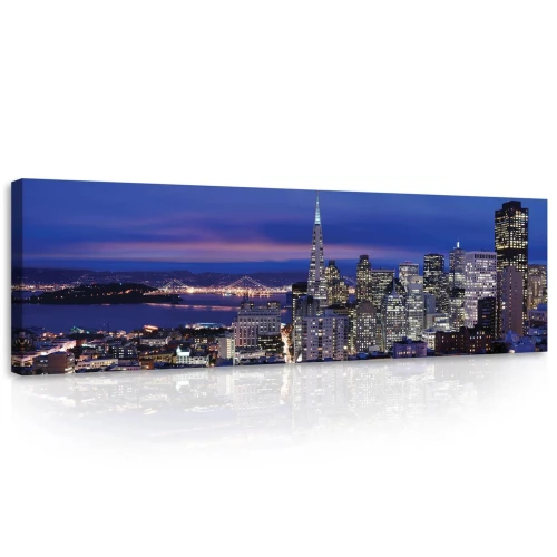 Obraz na płótnie obraz na ścianę miasto nocne niebieski biały 145 x 45