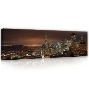 Obraz na płótnie obraz na ścianę miasto nocne brązowy czarny 145 x 45