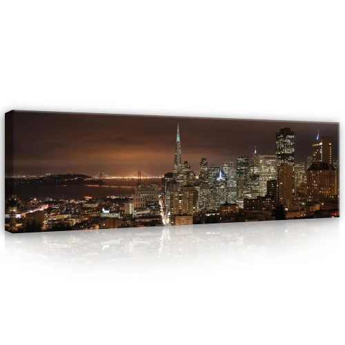 Obraz na płótnie obraz na ścianę miasto nocne brązowy czarny 145 x 45