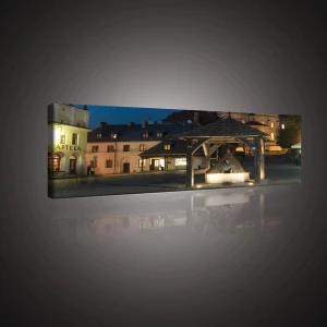 Obraz na płótnie obraz na ścianę rynek nocny beżowy granatowy 145 x 45