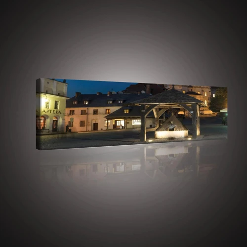 Obraz na płótnie obraz na ścianę rynek nocny beżowy granatowy 145 x 45