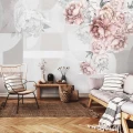 Fototapeta kwiaty pudrowy róż piwonie geometryczna abstrakcja