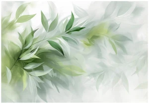 Fototapeta zielone liście akwarelowe jasna roślinność pastelowa
